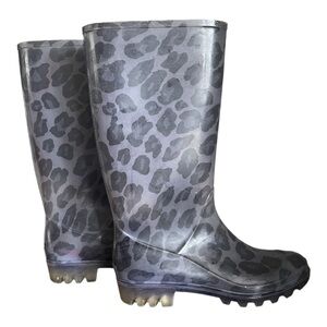 COACH Gray Leopard Rain Boots Size 8